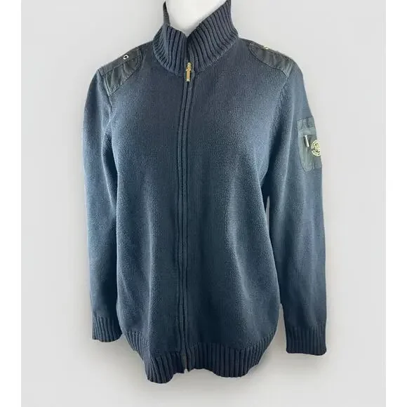 Ralph Lauren Full Zip Ribbed Knit Cardigan Sweater Pocket Arm Patch Plus Size 2X - Picture 1 of 12